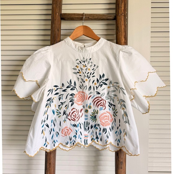 Zara Tops - Zara Embroidered Floral Blouse S White